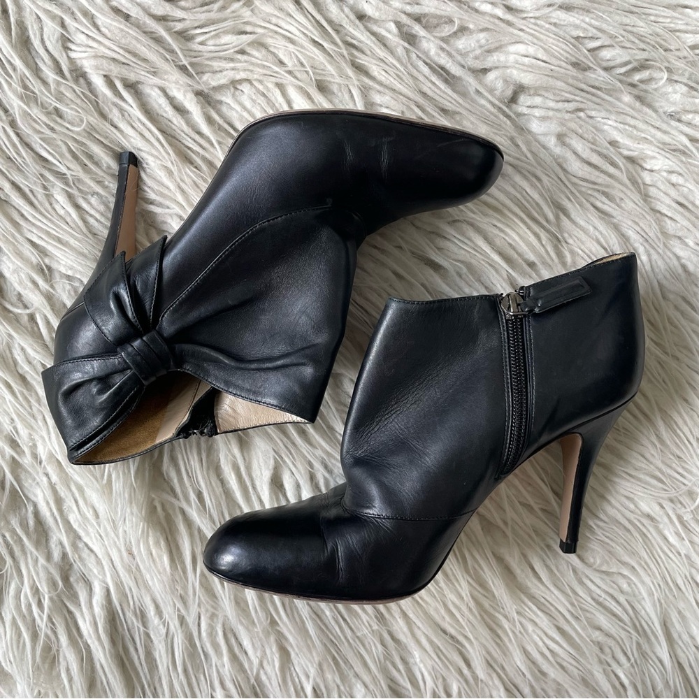 Valentino Garavani Black Leather Bow Accents High Heeled Ankle Booties Size 38 - Picture 7 of 13